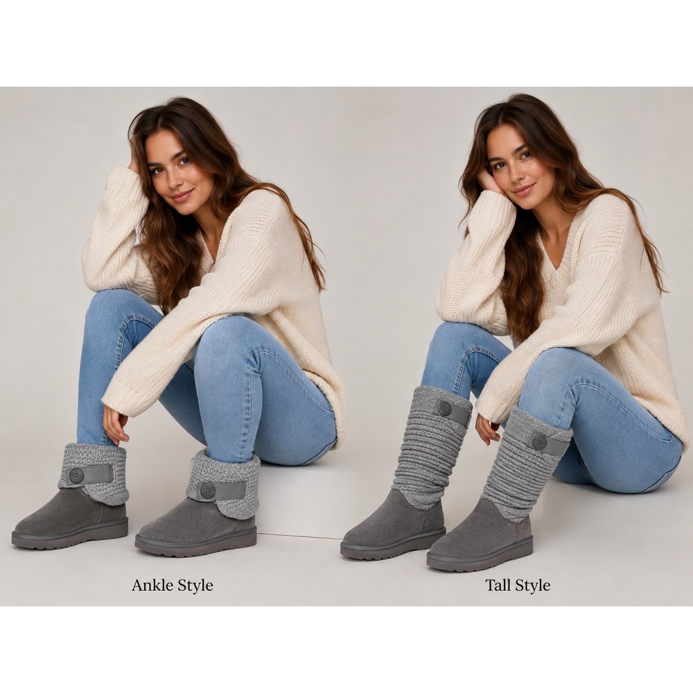UGG y2k Shaina sweater gray knit cuff boots ankle or tall style suede size 6